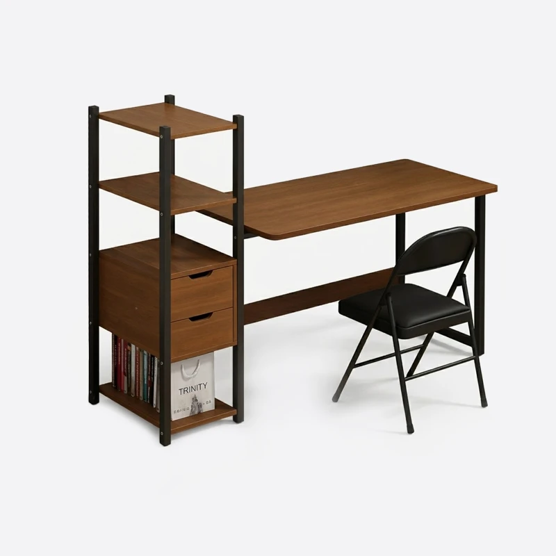 Escritorio trinity oficina con 2 gavetas y estante marron 1