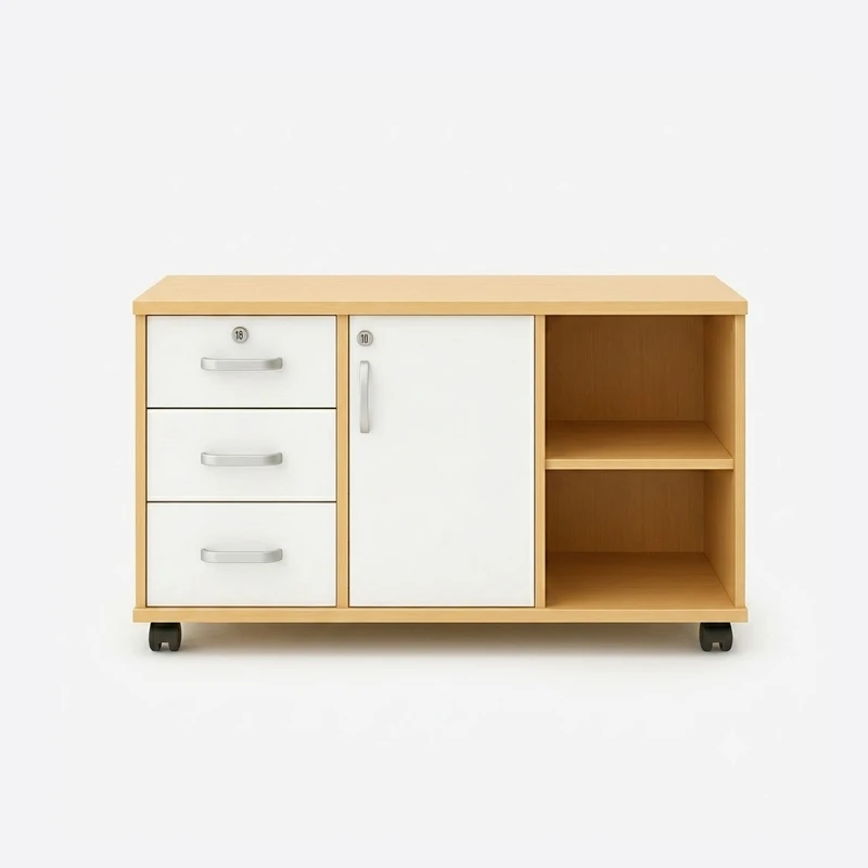 Gabinete de Oficina 3 Cajones con Ruedas Color Madera 1