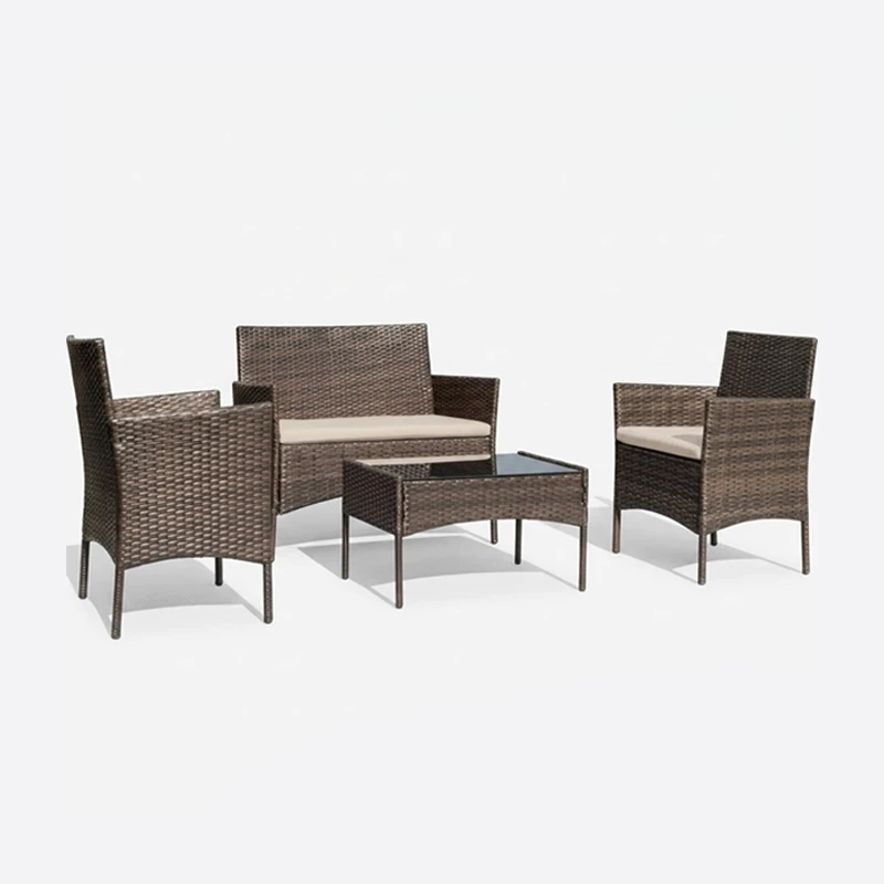 Juego de terraza rattan con mesa café 4 piezas 1