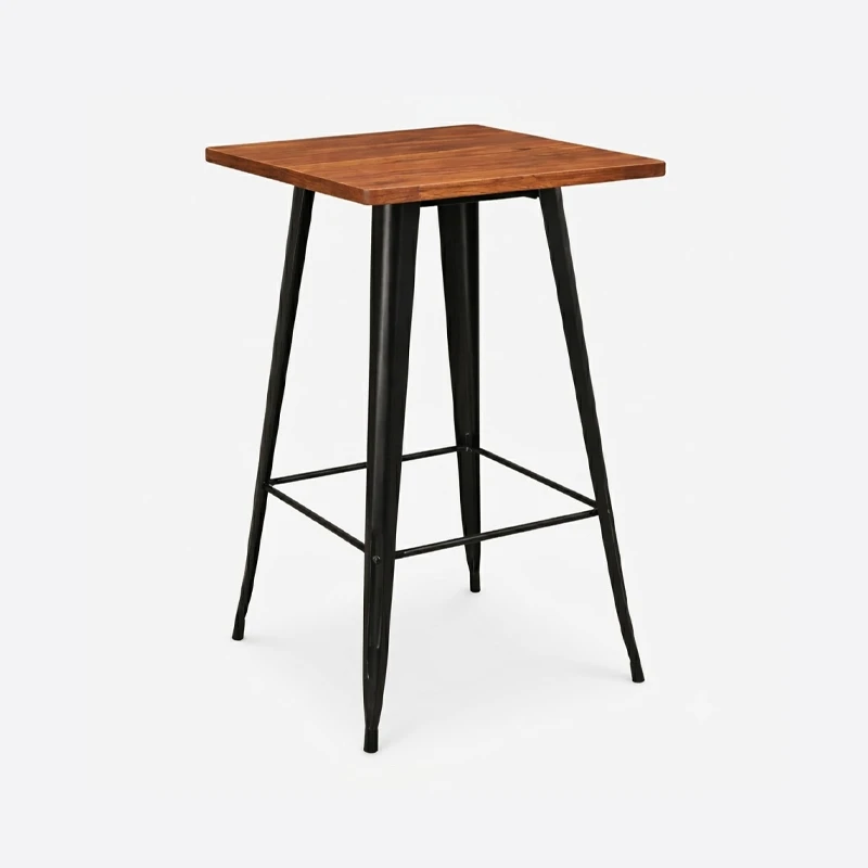 Mesa Alta Bar Negra Industrial Cubierta Madera 60x60x105 1