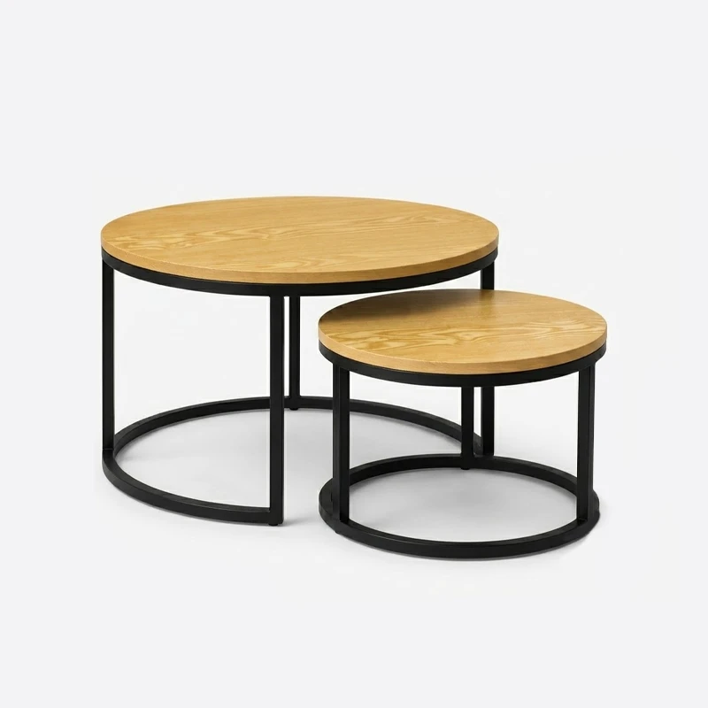 Mesa De Centro Duo Redonda Madera Brillante Estilo Moderno 1
