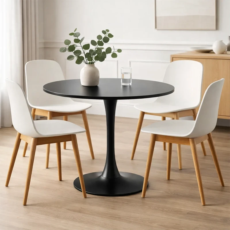 Mesa Minimalista Negra 80x74 Cm Cubierta MDF