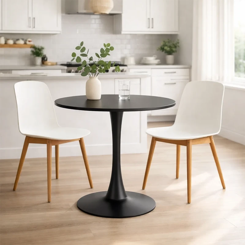 Mesa Minimalista Negra 80x74 Cm Cubierta MDF