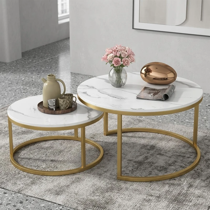 Mesa de Centro duo Elegance estilo marmol White and golden