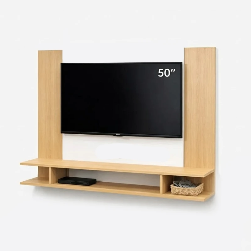 Rack Panel TV 50” MDF Madera Clara con Estante 118,5 cm