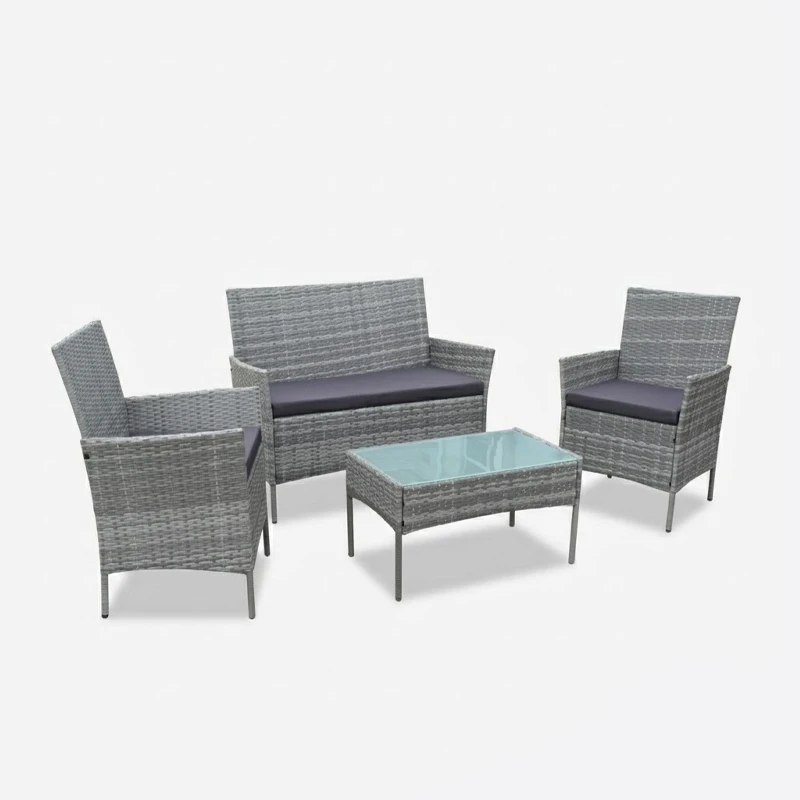 terraza para jardin rattan con mesa gris 4 piezas 1
